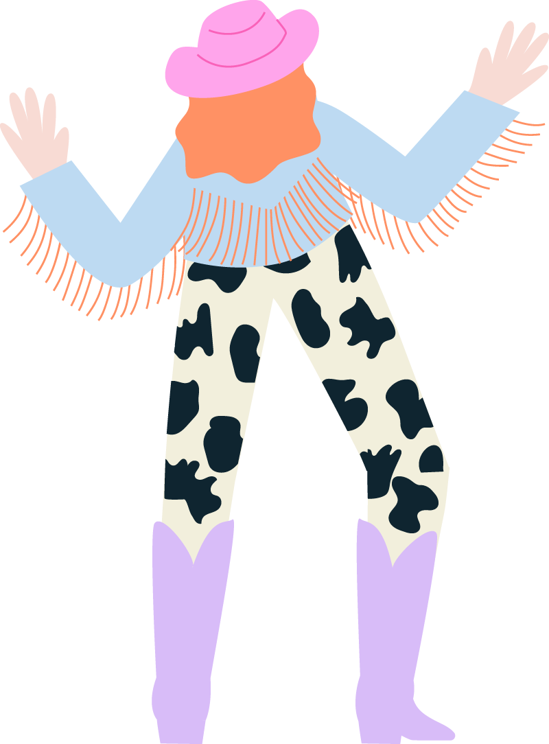 Illustration of a Redheaded Cosmic Cowgirl with her hands raised and boots on